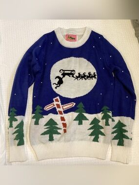Tipsy Elves Blue, White & Green Men’s Crewneck Holiday Sweater